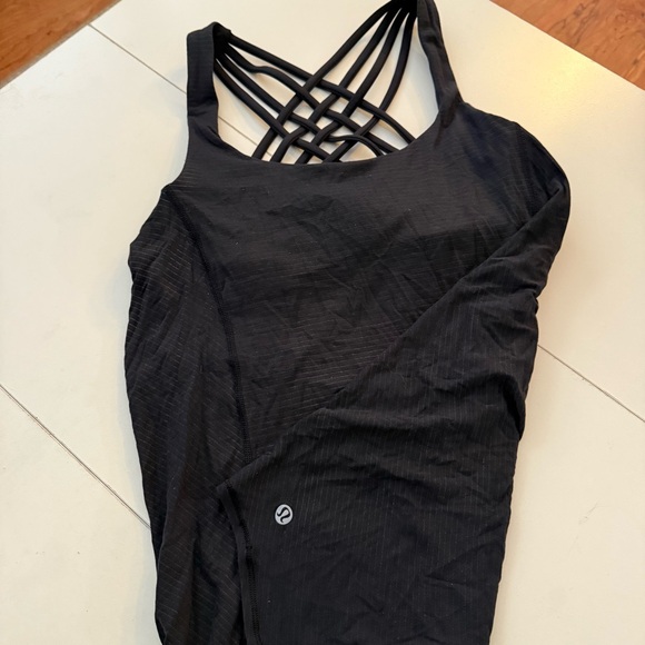 Lululemon Black Gold Striped Strappy Back Tank Top Built-In Bra Yoga Balletcore - Picture 4 of 5